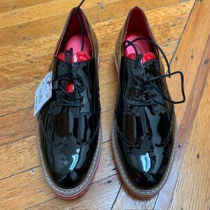 Zara Black Patent Oxford Shoe with Red Heart Tongue Detail Size 40